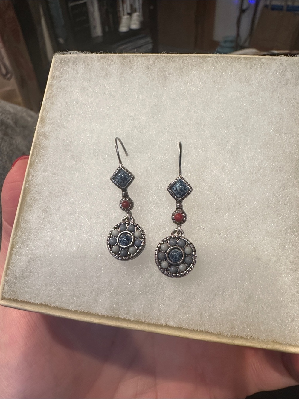 Sterling Silver Blue and Red Drop Earrings